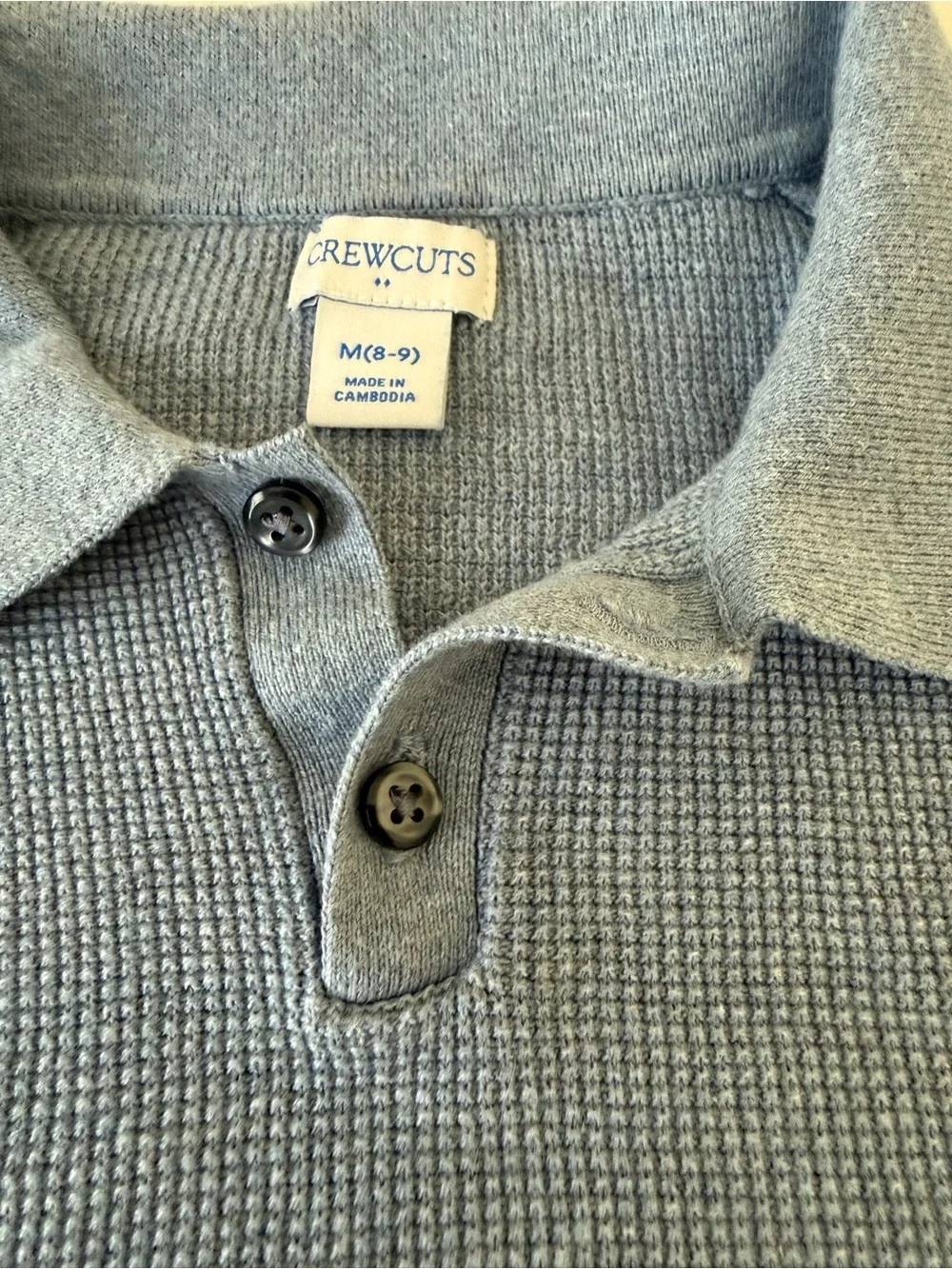 Crewcuts Boys' long-sleeve waffle-stitch sweater-polo // M (8-9) 100% cotton